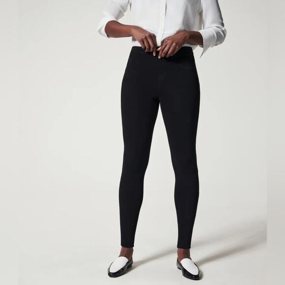 SPANX Jean-ish Ankle Textured Jegging Leggings Black Size M Minimal Shapewear - Picture 2 of 14